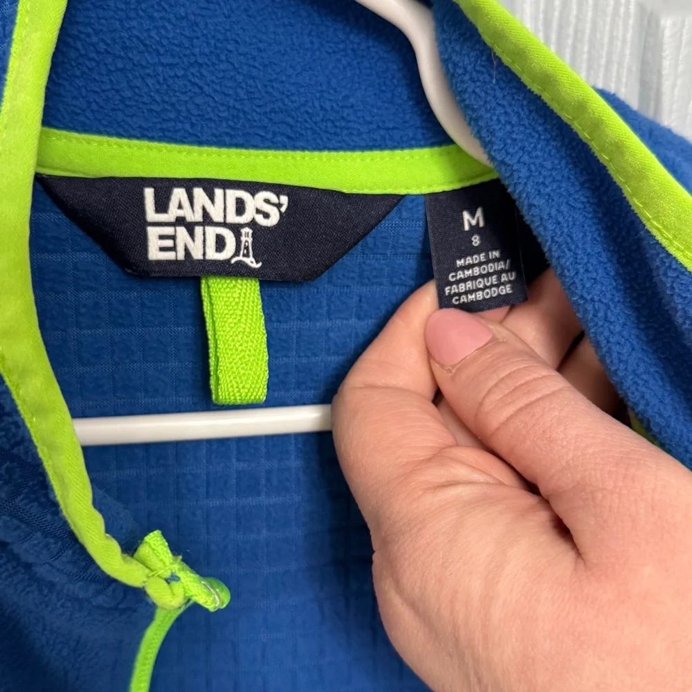 Land's End Youth Boys Sz Medium 8 Full Zip Grid Polar Tech Fleece Jacket EUC